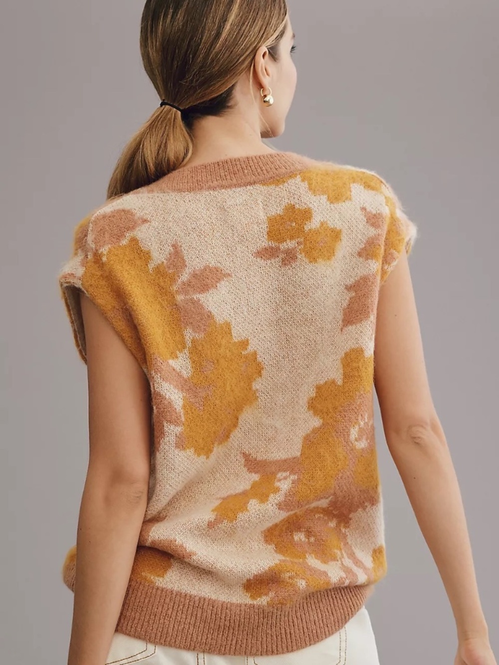 Anthropologie Maeve Plunge Loopy Floral Sweater Vest XS - Picture 4 of 5
